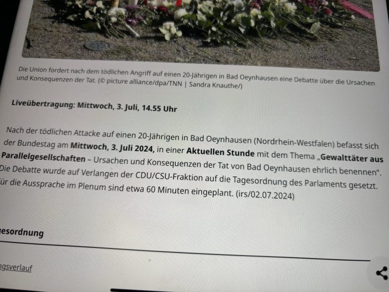 Asylanten-Gewalt und Oeynhausener  Kurpark-Mord im Bundestag