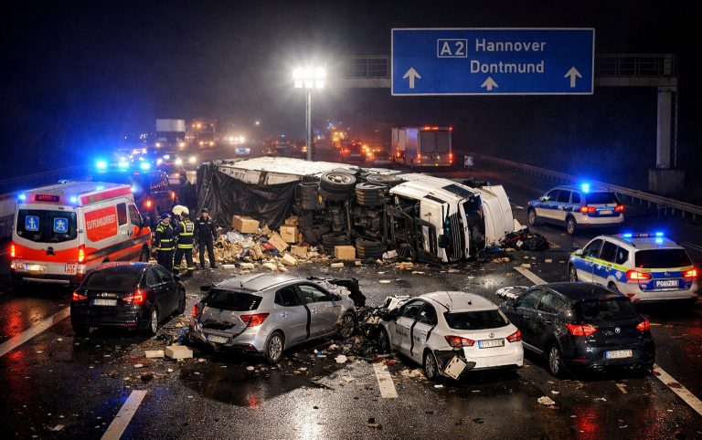 Schwerer Verkehrsunfall mit einigen Fahrzeugen auf der A2 bei Vlotho – Fahrtrichtung Bielefeld gesperrt