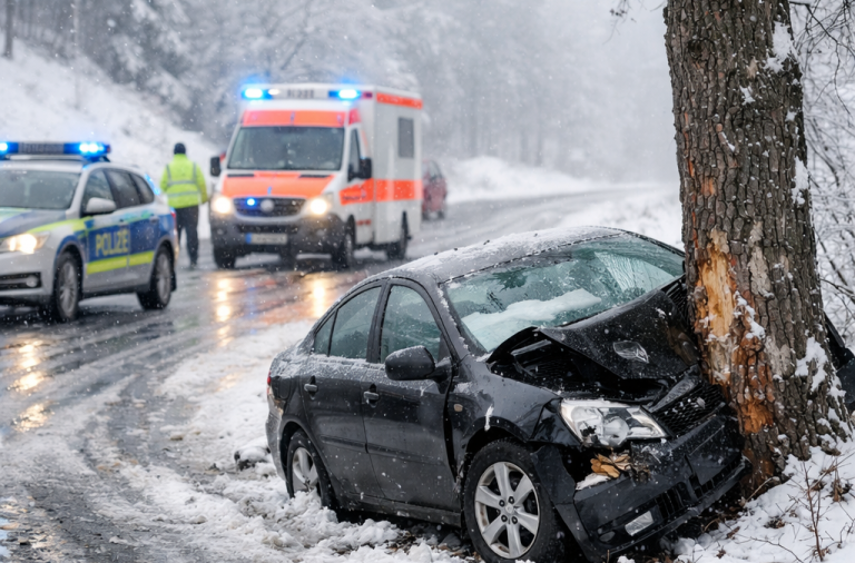 PKW prallt gegen Baum – Frau und zwei Kinder schwer verletzt